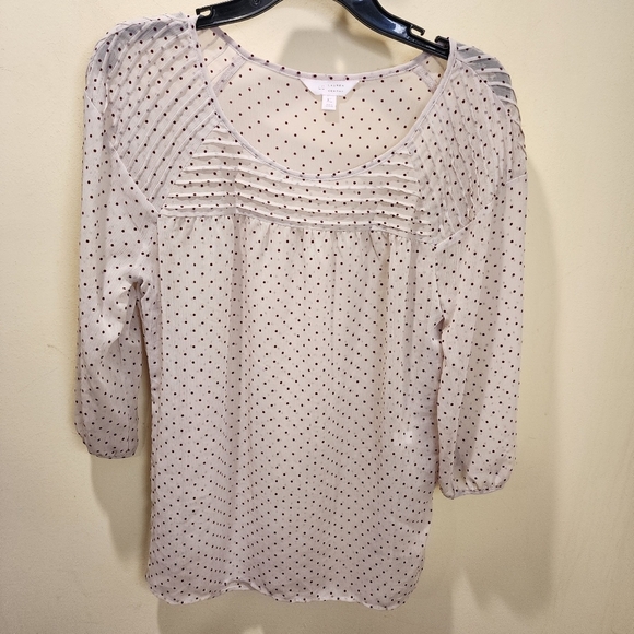 LC Lauren Conrad Cream and Red Polka Dot light weight blouse size L fits M - Picture 10 of 12
